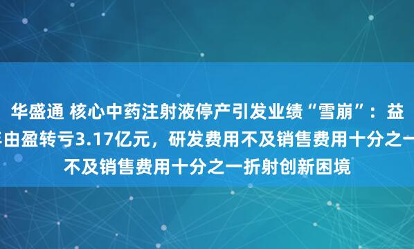 华盛通 核心中药注射液停产引发业绩“雪崩”：益佰制药2024年由盈转亏3.17亿元，研发费用不及销售费用十分之一折射创新困境