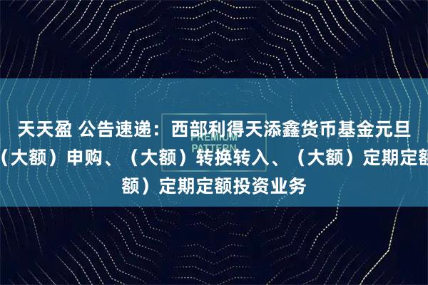 天天盈 公告速递:西部利得天添鑫货币基金元旦节前调整(大额)申购、(大额)转换转入、(大额)定期定额投资业务